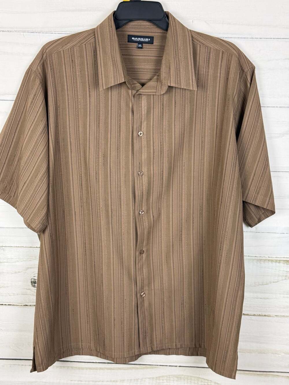Bassiri Limited Collection Brown Striped Microfiber Short Sleeve Shirt Size 3XL